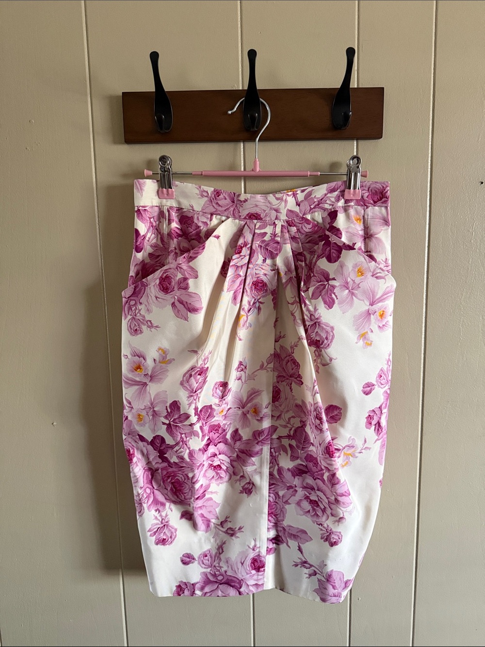 Christian Dior Floral Pleated Pencil Skirt in Pink and Cream
